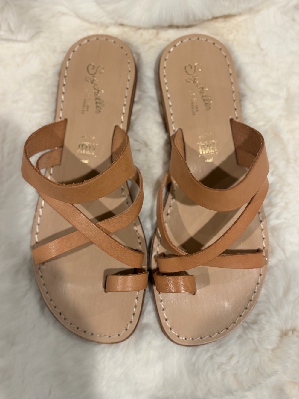 Seychelles Tan Strappy Leather Slide Sandals